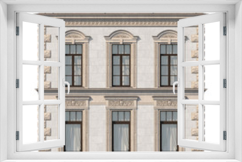Fototapeta Naklejka Na Ścianę Okno 3D - Stone facade of a classic house with windows. 3d rendering