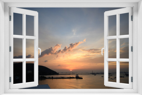 Fototapeta Naklejka Na Ścianę Okno 3D - Sunset over the sea , seaport , perfect beautiful sky