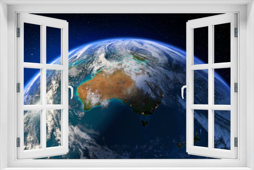 Fototapeta Naklejka Na Ścianę Okno 3D - Planet Earth with detailed relief and atmosphere. Day and Night. Australia and New Zealand. 3D rendering. Elements of this image furnished by NASA
