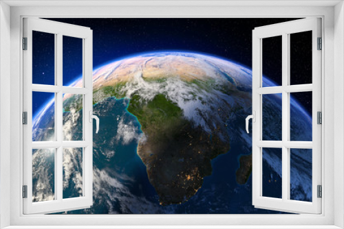 Fototapeta Naklejka Na Ścianę Okno 3D - Planet Earth with detailed relief and atmosphere. Day and Night. South Africa and Madagascar. 3D rendering. Elements of this image furnished by NASA