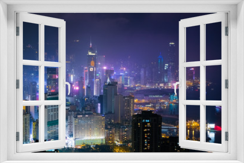 Fototapeta Naklejka Na Ścianę Okno 3D - 香港 寶馬山・紅香爐峰からの夜景