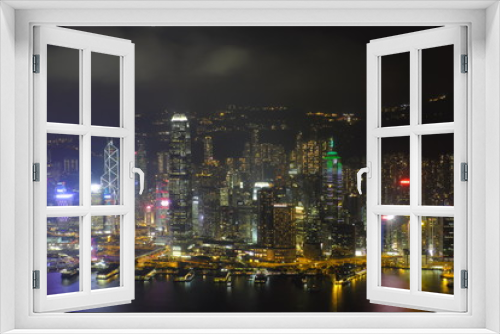 Fototapeta Naklejka Na Ścianę Okno 3D - 香港島の俯瞰夜景
