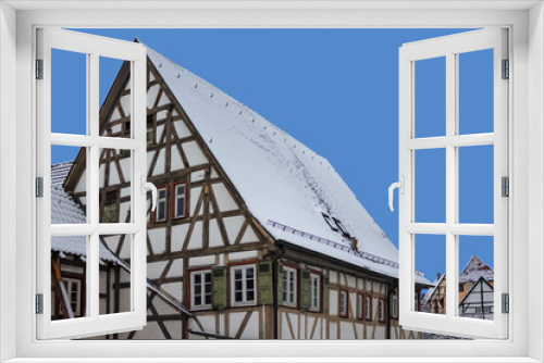 Fototapeta Naklejka Na Ścianę Okno 3D - Sindelfingen, Germany, Jan 11th, 2019: Classic renaissance style architecture cityscape. Italian or french or german old fashioned medieval architecture. Facade front view. No people. Day winter time.