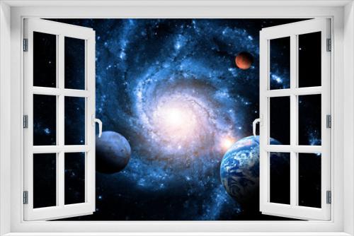 Fototapeta Naklejka Na Ścianę Okno 3D - Planets of the solar system against the background of a spiral galaxy in space. Elements of this image furnished by NASA.