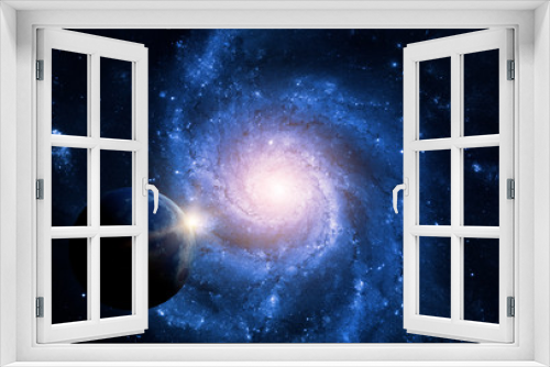 Fototapeta Naklejka Na Ścianę Okno 3D - Planets of the solar system against the background of a spiral galaxy in space. Elements of this image furnished by NASA.