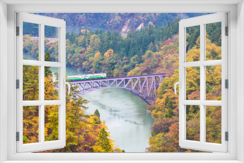 Fototapeta Naklejka Na Ścianę Okno 3D - Tadami line at Mishima town , Fukushima in autumn