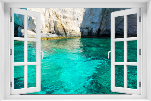 Fototapeta Naklejka Na Ścianę Okno 3D - Greece, Zakynthos, Perfect azure waters along beautiful cliff coast and blue caves