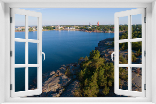 Panorama of the city of Hanko on a sunny July morning (shooting from a quadrocopter). Southern Finland