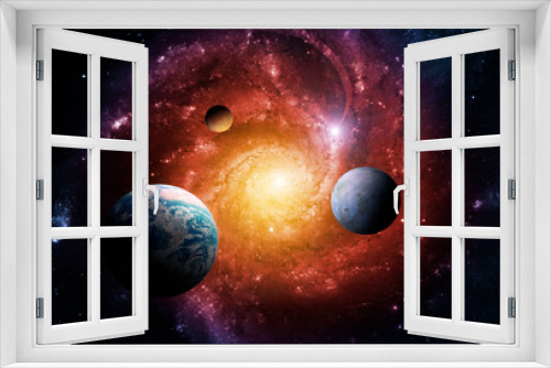 Fototapeta Naklejka Na Ścianę Okno 3D - Planets of the solar system are attracted by the center of the galaxy and a massive black hole. Elements of this image furnished by NASA.