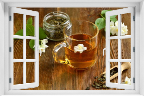 Fototapeta Naklejka Na Ścianę Okno 3D - Green tea with jasmine blossom