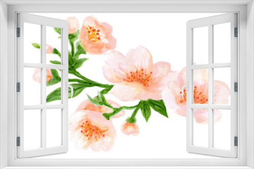 Fototapeta Naklejka Na Ścianę Okno 3D - Watercolor botanical Bouquet wreath illustration of Chinese flower elements Pink flowers collection with leaves and blossom hand paint