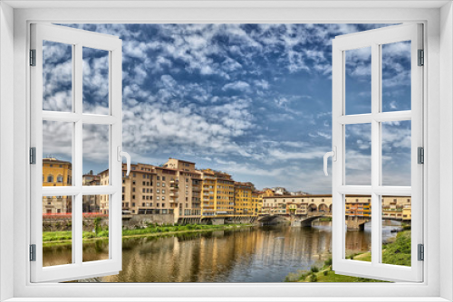 Fototapeta Naklejka Na Ścianę Okno 3D - Florence or Firenze city view on Arno river, landscape with reflection. Tuscany, Italy.