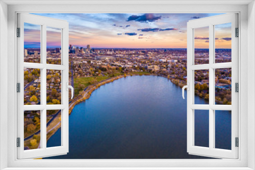 Colorful Drone Sunset at Sloan's Lake in Denver, Colorado 