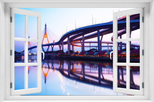 Fototapeta Naklejka Na Ścianę Okno 3D - Bhumibol Bridge with twilight evening in Thailand 