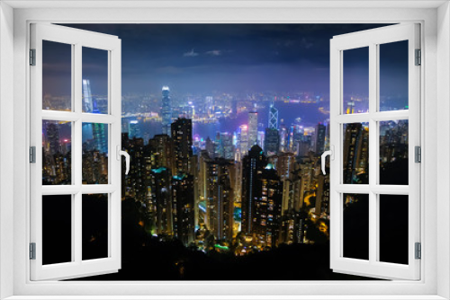 Fototapeta Naklejka Na Ścianę Okno 3D - 香港 ビクトリアピーク 展望台からの夜景