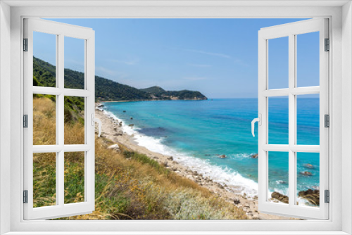 Fototapeta Naklejka Na Ścianę Okno 3D - Amazing Seascape of Kokkinos Vrachos Beach with blue waters, Lefkada, Ionian Islands, Greece