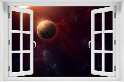 Fototapeta Naklejka Na Ścianę Okno 3D - Red planet near sun. The planet of Venus near the sun. Space illustration background with planet. Sci-fi art space illustration