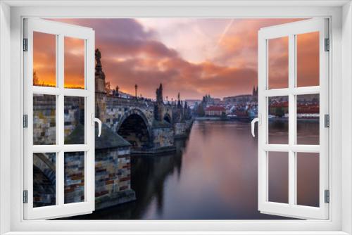 Fototapeta Naklejka Na Ścianę Okno 3D - Prague, Sunset over Charles bridge, Czech Republic