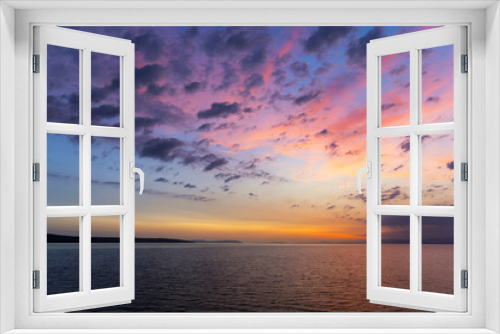 Fototapeta Naklejka Na Ścianę Okno 3D - Sunset or sunrise sky above the sea. Nature, weather, atmosphere, travel theme. Sunrise or sunset over the sea. Panorama