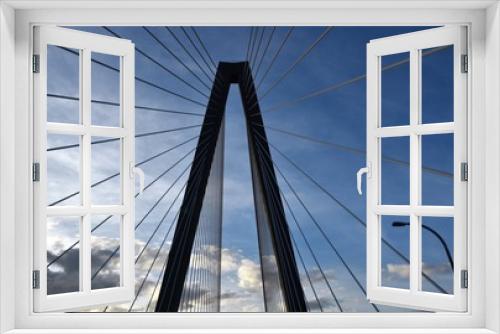 Fototapeta Naklejka Na Ścianę Okno 3D - Perspective view of the suspension cables at the Arthur Ravenel Jr. Bridge in Charleston South Carolina