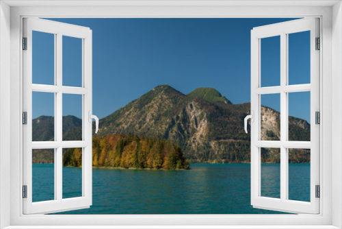 Fototapeta Naklejka Na Ścianę Okno 3D - Herzogstand from lake Wachensee