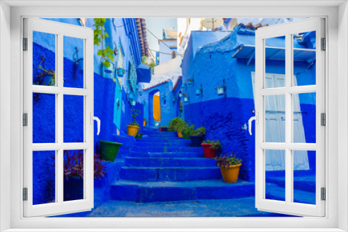 Fototapeta Naklejka Na Ścianę Okno 3D - Blue stairs of Chefchaouen, morocco