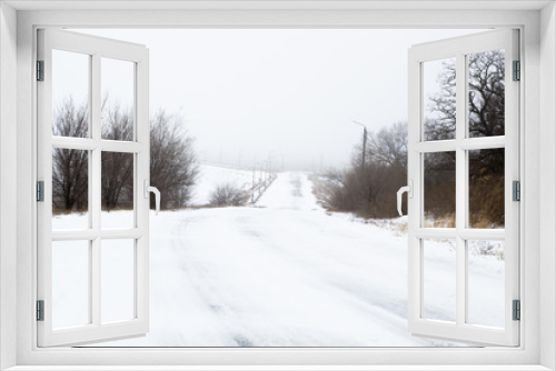 Fototapeta Naklejka Na Ścianę Okno 3D - Winter weather , snow road , foggy snow