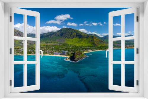 Fototapeta Naklejka Na Ścianę Okno 3D - Aerial panorama of the west coast of Oahu near Makaha Valley, Hawaii