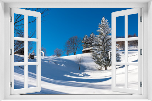 Fototapeta Naklejka Na Ścianę Okno 3D - Brasov - Romania, Rucar - Bran snowy picturesque hills on a sunny cold December.