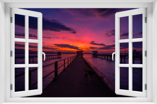 Fototapeta Naklejka Na Ścianę Okno 3D - Background view Close-up of panoramic views (sea, bridge, twilight sky) is a natural beauty, the wallpaper of the morning sun.