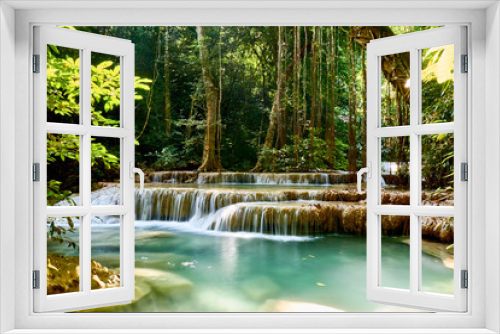 Fototapeta Naklejka Na Ścianę Okno 3D - Erawan Waterfall, Erawan National Park in Kanchanaburi, Thailand