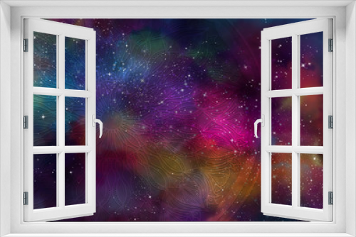Fototapeta Naklejka Na Ścianę Okno 3D - Abstract ancient geometric with star field and colorful galaxy background,   watercolor digital art painting and mandala graphic design