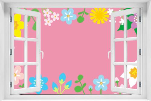 Fototapeta Naklejka Na Ścianę Okno 3D - Round frame of Colorful Wildflowers - Pink color background