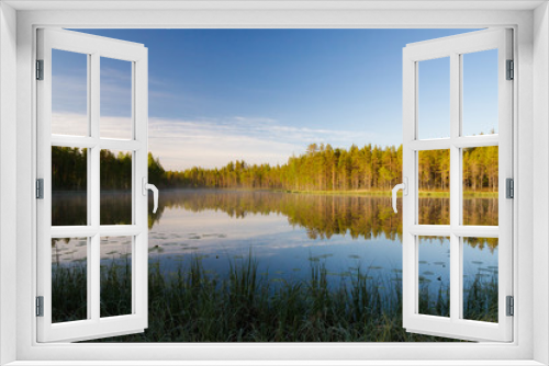 Fototapeta Naklejka Na Ścianę Okno 3D - Forest lake landscape summer sunrise in Finland