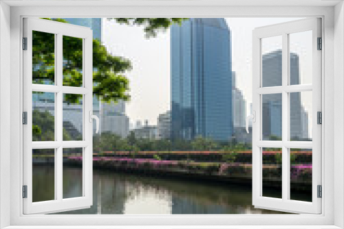 Fototapeta Naklejka Na Ścianę Okno 3D - bangkok benjakitti park reflection