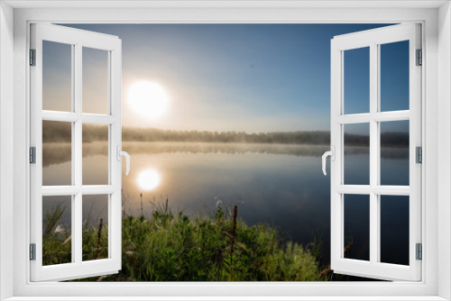 Fototapeta Naklejka Na Ścianę Okno 3D - misty morning by the lake