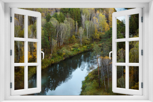 Fototapeta Naklejka Na Ścianę Okno 3D - autumn landscape: trees, river, view from a height