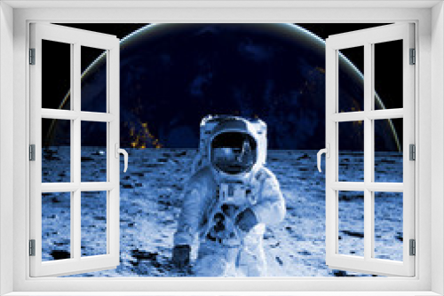 Fototapeta Naklejka Na Ścianę Okno 3D - astronaut walk on the moon wear cosmosuit. future concept