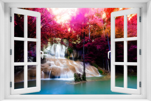 Fototapeta Naklejka Na Ścianę Okno 3D - Landscape photo Saiyok Waterfall,Amazing waterfall in wonderful autumn forest, beautiful waterfall in rainforest at Kanchanaburi province, Thailand