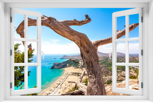 Fototapeta Naklejka Na Ścianę Okno 3D - Tsampika beach and Rhodes island panorama from Tsampika mountain top, Greece