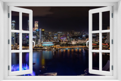 Fototapeta Naklejka Na Ścianę Okno 3D - super wide panorama of Singapore skyscrapers at night
