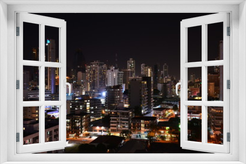 Fototapeta Naklejka Na Ścianę Okno 3D - Panama City Skyline at night - Horizon Ville de Panama de nuit