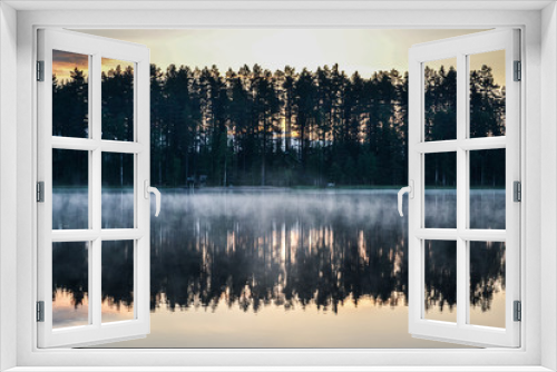 Fototapeta Naklejka Na Ścianę Okno 3D - Reflections on the foggy lake