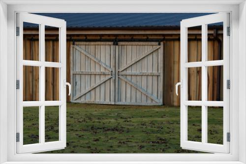 Fototapeta Naklejka Na Ścianę Okno 3D - barn doors wood