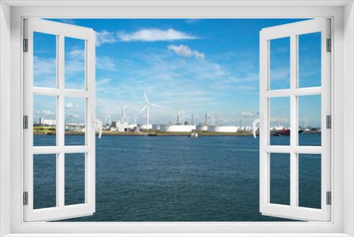 Fototapeta Naklejka Na Ścianę Okno 3D - wind turbines in horbor