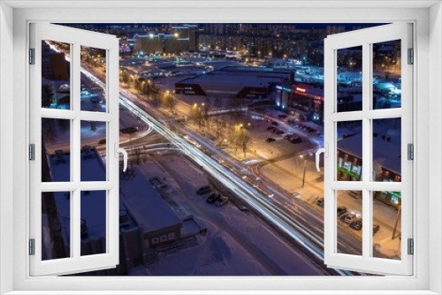 Fototapeta Naklejka Na Ścianę Okno 3D - night city traffic road
