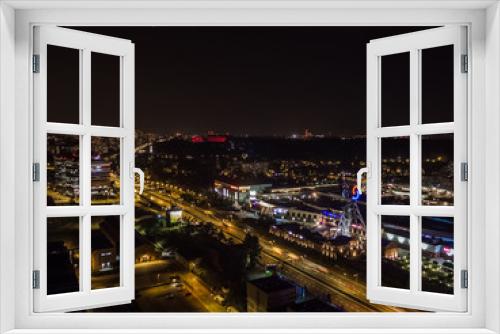 Fototapeta Naklejka Na Ścianę Okno 3D - Katowice z drona nocą centrum 