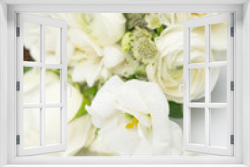 Fototapeta Naklejka Na Ścianę Okno 3D - White  Flower Wedding bouquet  Flat Lay on White Background