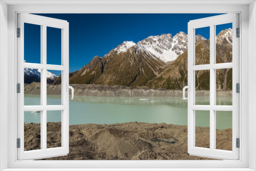 Fototapeta Naklejka Na Ścianę Okno 3D - Blue Lakes and mountains on the Tasman Valley Walk and Tasman Glacier View, South Island, New Zealand