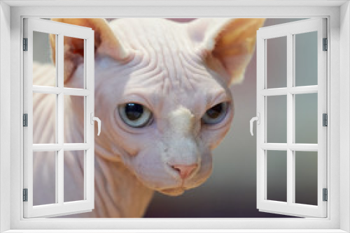 Fototapeta Naklejka Na Ścianę Okno 3D - White hairless cat portrait